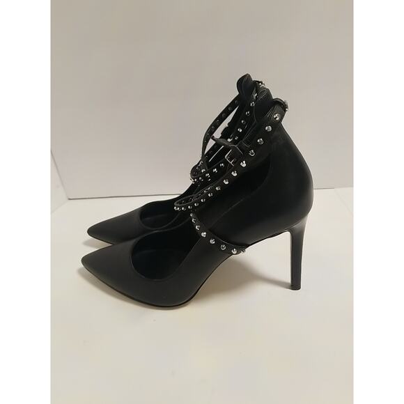 Michael Kors Jeannie 3.75" Heel Studded Ankle Wrap Pump Black 10M - Picture 2 of 10